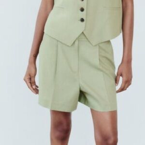 Zara Sage Green Linen Blend Shorts- NTW, SZ S